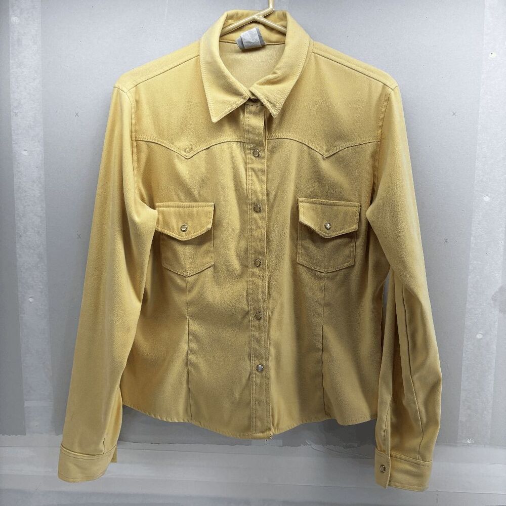 Vintage Rod's Western Cowboy Pearl Snap Shirt Womens L Pale Yellow 80s 90s‎ EUC